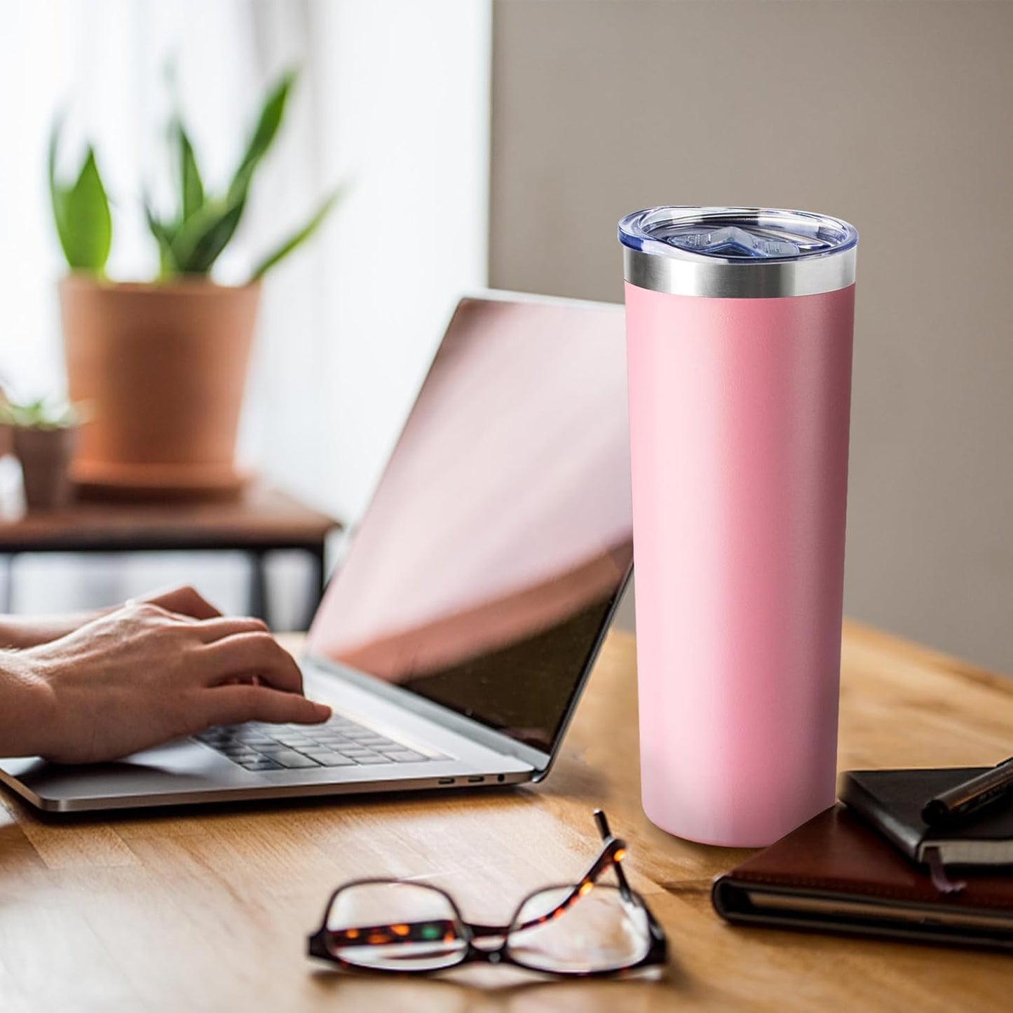 20 oz Skinny Tumblers with Lid and Straw,Stainless Steel Vacuum Insulated Tumbler Cup Double Wall Travel Coffee Mug, Thermal Water Tumbler for Hot and Cold Drinks(Rose Gold,1)