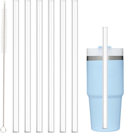 Replacement Straw Compatible with Stanley 40 oz 30 oz Cup Tumbler, 6 Pack Reusable Straw with Cleaning Brush, Plastic, Clear