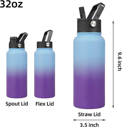 BJPKPK Insulated Water Bottles with Straw Lid, 40oz Stainless Steel Water Bottles with 3 Lids, BPA Free Leakproof Thermo, Tumblers, Cups for Sports, Gym- Midnight - Colors A