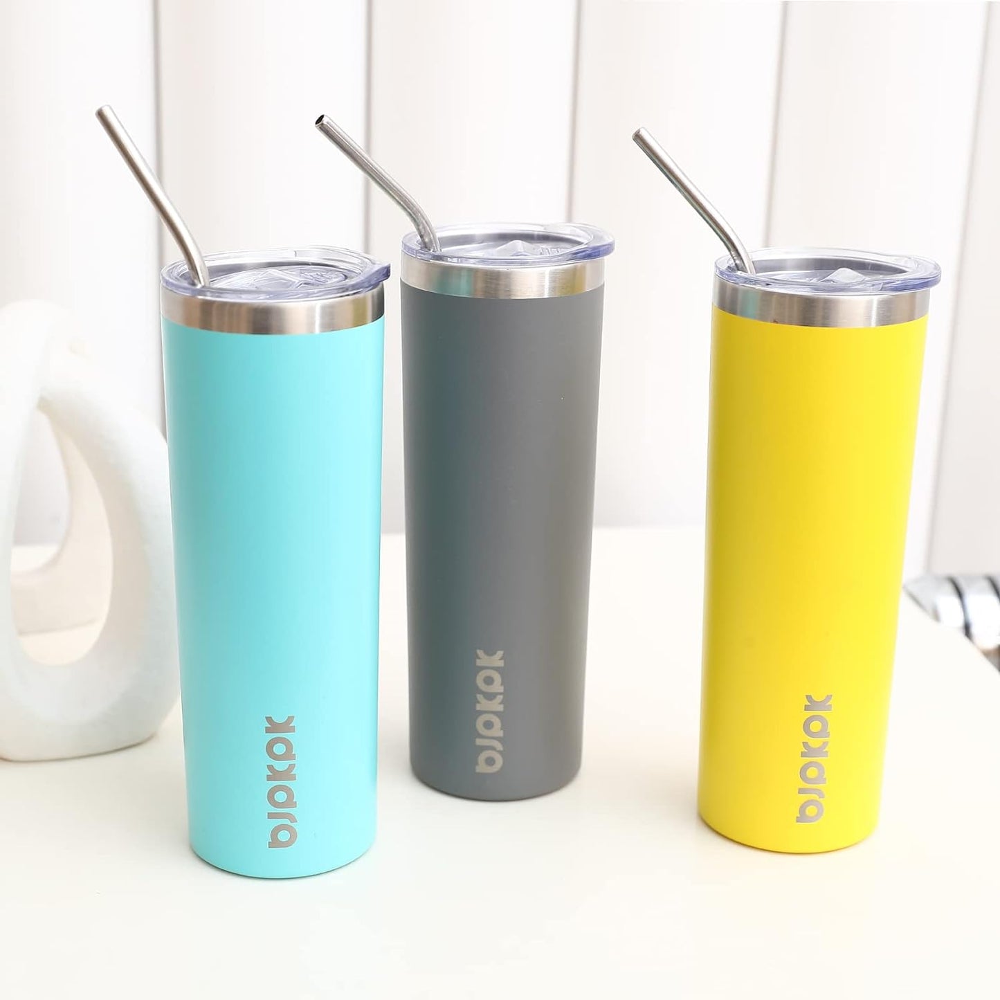 BJPKPK Skinny Tumbler with Lid 20 oz Stainless Steel Vacuum Insulated Double Wall Travel Coffee Water Tumblers Cup,White