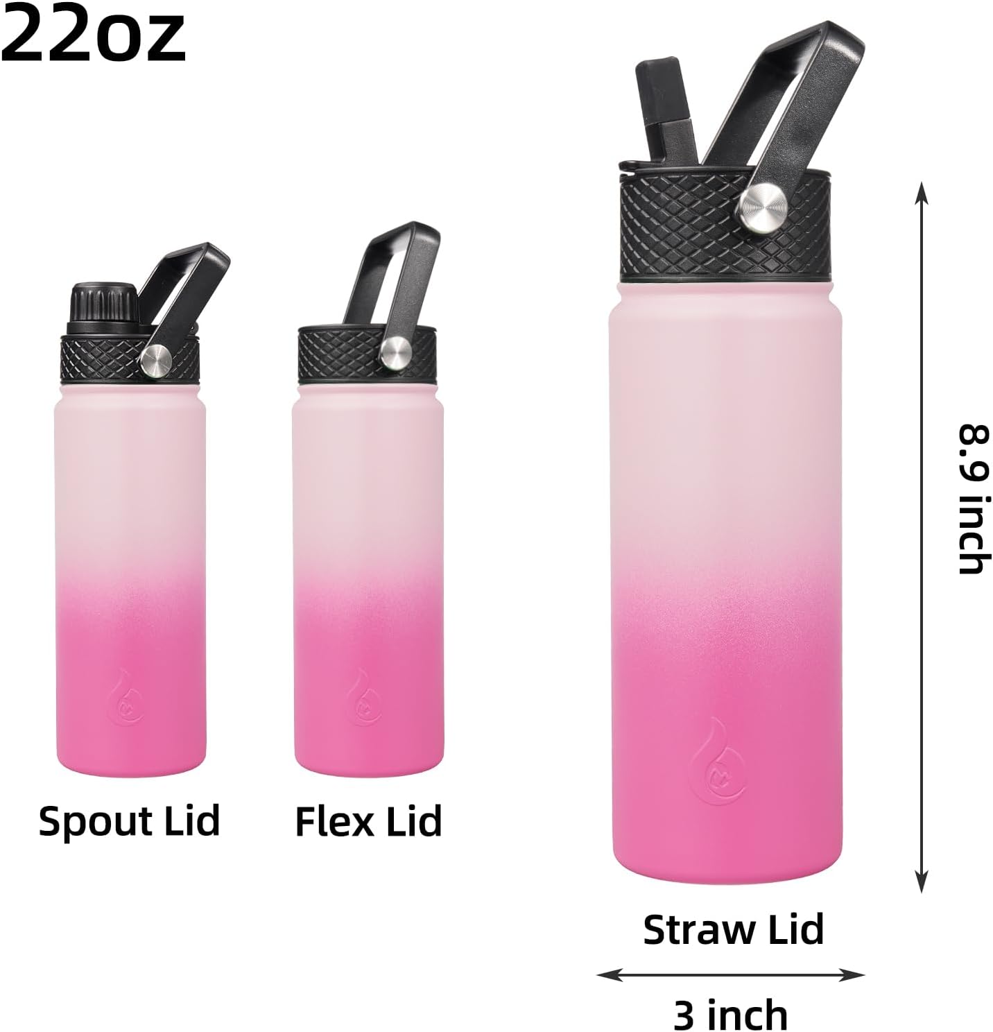 BJPKPK Insulated Water Bottles with Straw Lid, 40oz Stainless Steel Water Bottles with 3 Lids, BPA Free Leakproof Thermo, Tumblers, Cups for Sports, Gym- Midnight - Colors B