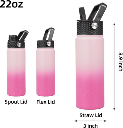 BJPKPK Insulated Water Bottles with Straw Lid, 40oz Stainless Steel Water Bottles with 3 Lids, BPA Free Leakproof Thermo, Tumblers, Cups for Sports, Gym- Midnight - Colors B