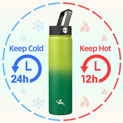 Konokyo 22oz Stainless Steel Bottles with 3 Lids Sport Insulated Water Bottle,Mint