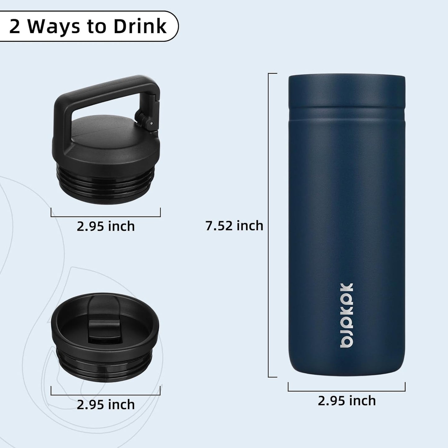 BJPKPK Insulated Water Bottle with 2 Lids,20 oz Double Wall Stainless Steel Vacuum Tumbler Travel Coffee Mug,Wide Mouth Thermal Cup,Haze Blue