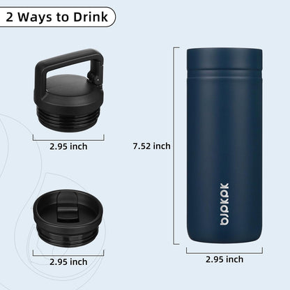 BJPKPK Insulated Water Bottle with 2 Lids,20 oz Double Wall Stainless Steel Vacuum Tumbler Travel Coffee Mug,Wide Mouth Thermal Cup,Haze Blue