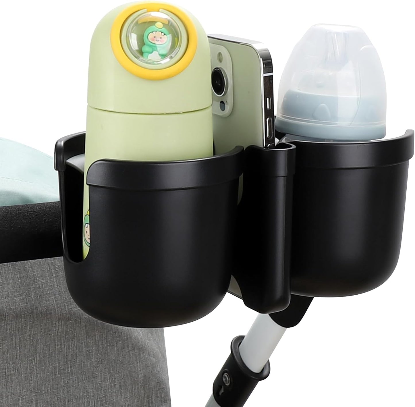 Accmor Stroller Cup Holder with Phone Holder, Bike Cup Holder, Universal Cup Holder for Uppababy Nuna Doona Strollers, 2-in-1 Cup Holder for Walker, Wheelchair, Scooter - Colors A