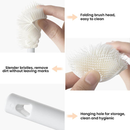 Folded Soft Bristle 360 ° Silicone Cup Brush Water Bottle Cleaner with Long Handle, Cover Narrow Neck Container Brush Cup (3pcs)