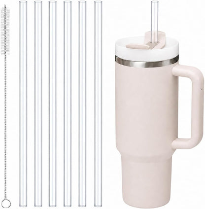 Joshey 12 Inch Tritan Replacement Straws for Stanley 40oz Tumbler - 6 Pack Reusable Long Straws with Cleaning Brush, Fits 30oz & 40oz Stanley Cup Accessories, BPA-Free (6 Colors)