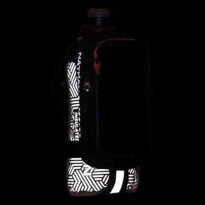Nathan SpeedDraw 2 Insulated Handheld Running Water Bottle Flask 18oz – Double-Wall Insulation, Ergonomic Grip, Blast Valve Cap, Phone & Key Storage Pockets, Reflective Design