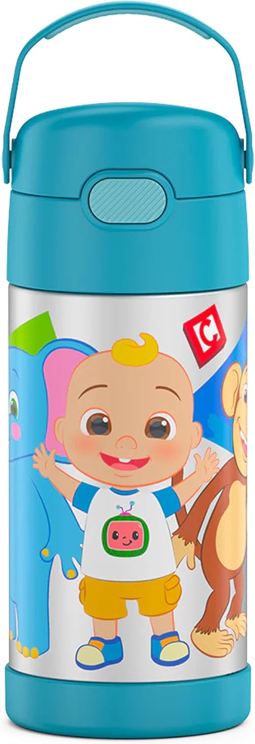 THERMOS FUNTAINER Water Bottle with Straw - 12 Ounce - Kids Stainless Steel Vacuum Insulated Water Bottle with Lid, Bluey - Colors B