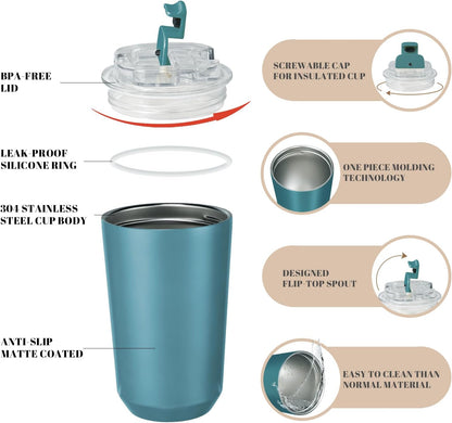 Puraville Insulated Tumblers with Lid, 14 oz Travel Coffee Mug Stainless Steel Vacuum Cup, Leak Proof Reusable Double Walled Coffee Tumbler for Iced and Hot Drinks, Cream
