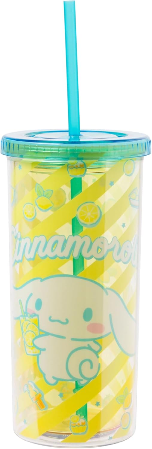 Silver Buffalo Sanrio Hello Kitty Milk Carton Pattern Plastic Boba Tumbler w Lid and Wide Straw, 24 Ounces