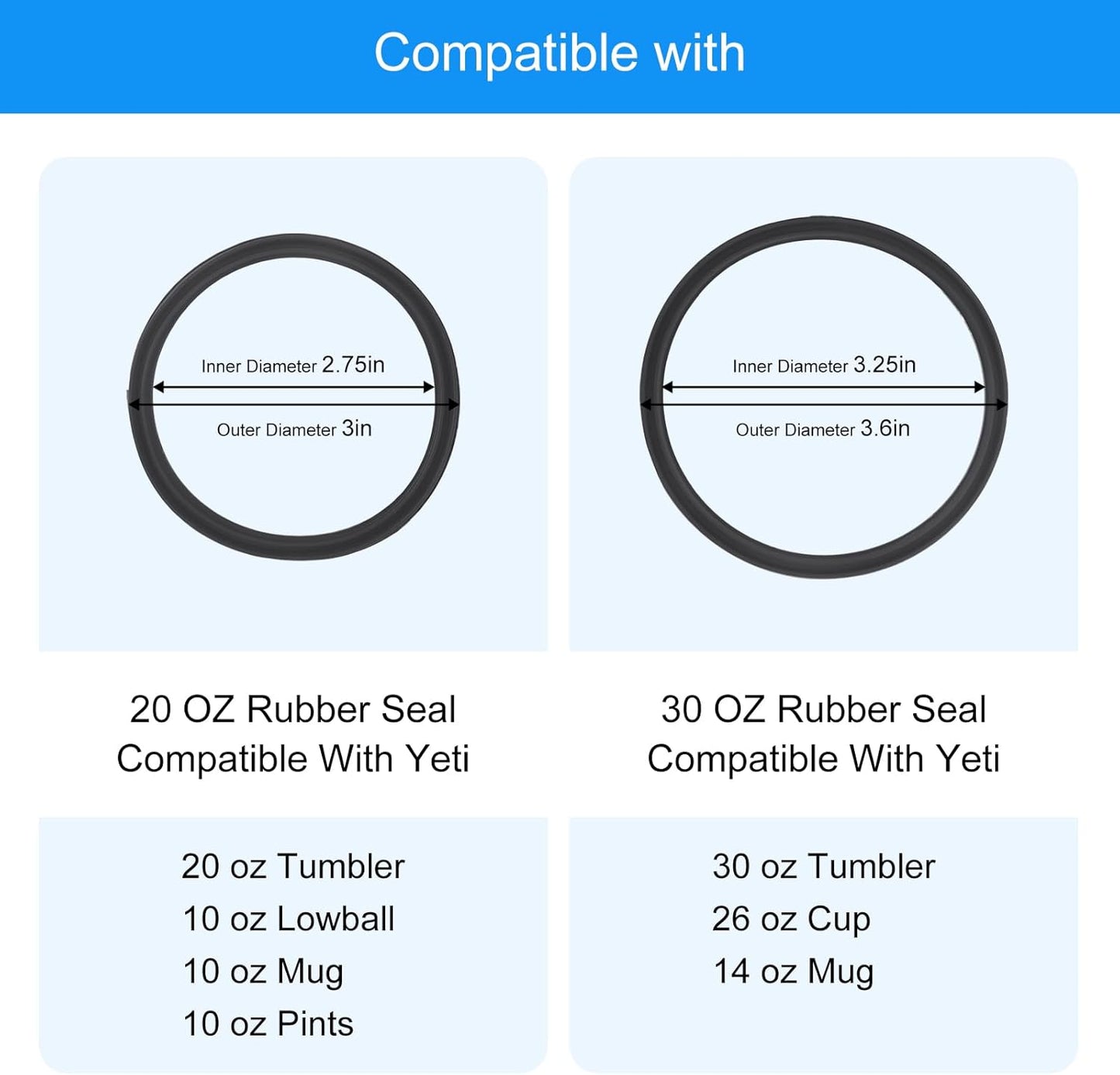 4 Pack Rubber Seal Replacement Compatible with Yeti 20/30 Oz Tumbler Lid, O Ring Gasket for Yeti 10/14 OZ Mug Lid Replacement Silicone Seal Parts