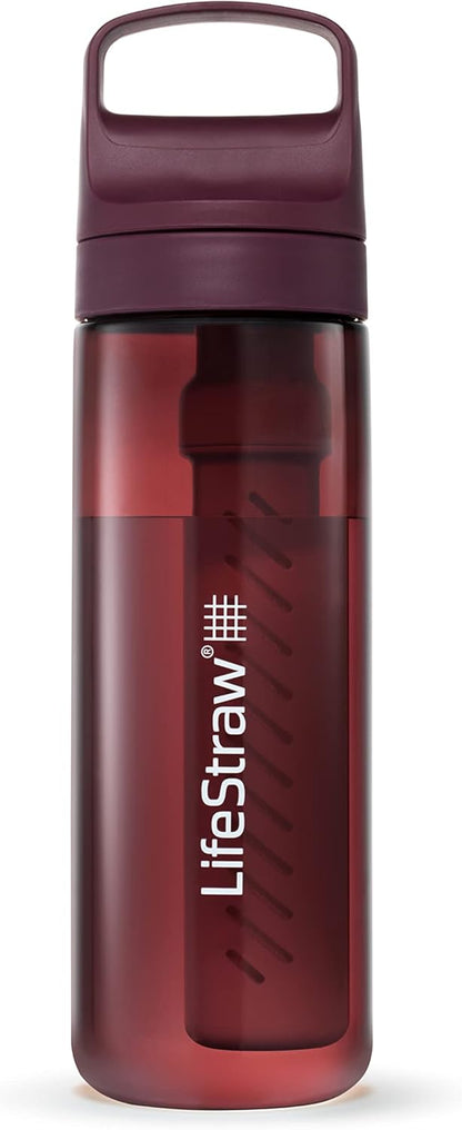 LifeStraw Go Series – BPA-Free Water Filter Bottle for Travel and Everyday use removes Bacteria, parasites and microplastics, Improves Taste, 22oz; Clear