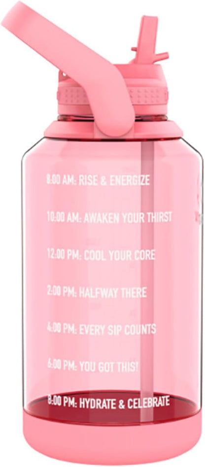 Takeya Motivational Water Bottle with Straw Lid and Time Marker (64 oz, Vivacity Purple) - Leakproof, BPA Free Water Bottle for Daily Intake Tracking