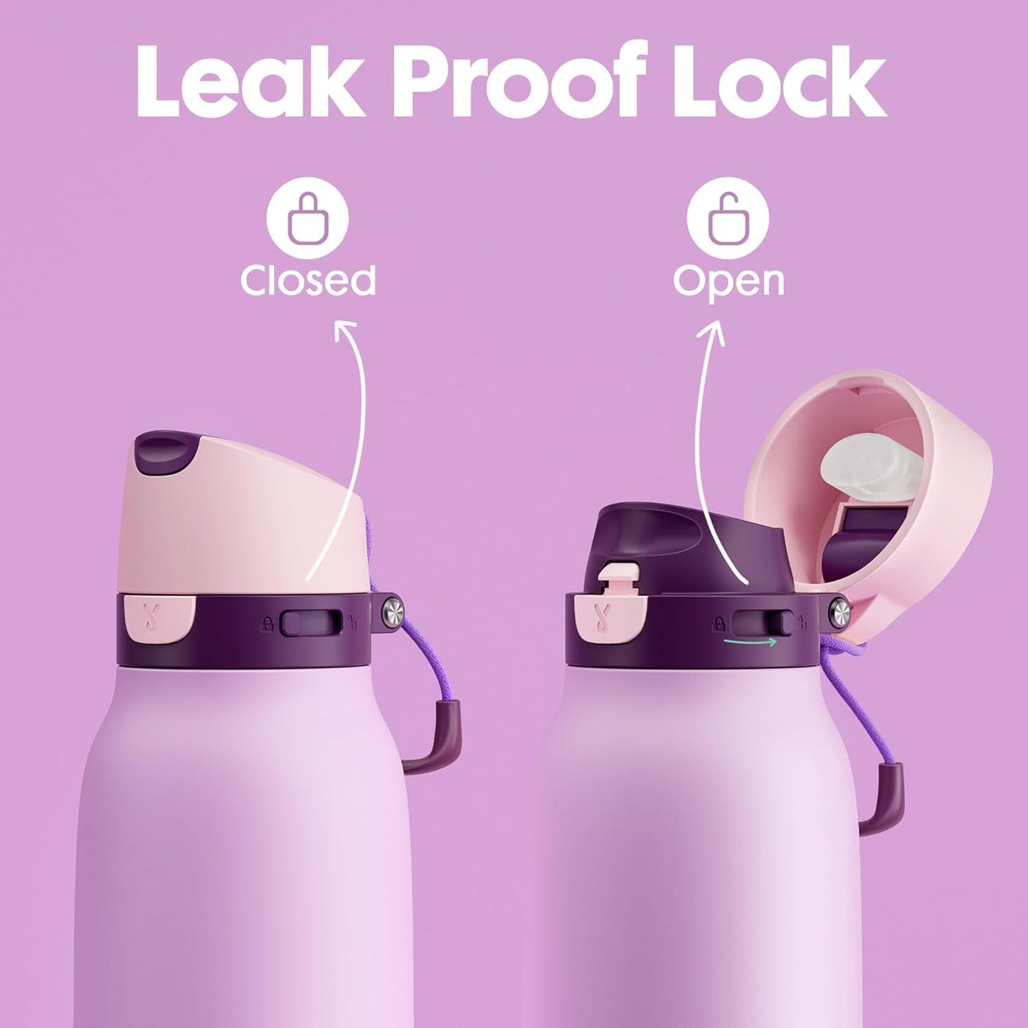 Meoky 24 oz Slim Insulated Water Bottle: Leak Proof Locking Lid, 2-in-1 Straw and Spout, 24 Hours Cold, Top Handle, BPA Free, Stainless Steel Water Bottle for Men Sports Travel Gym, Night