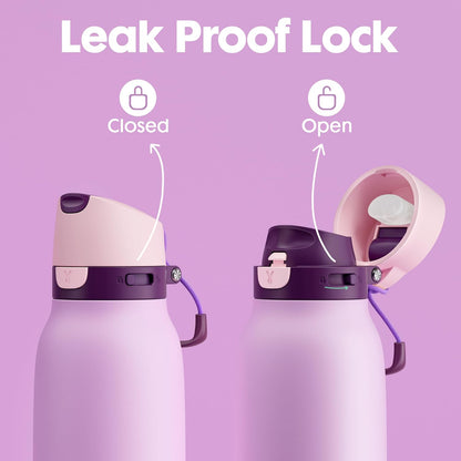 Meoky 24 oz Slim Insulated Water Bottle: Leak Proof Locking Lid, 2-in-1 Straw and Spout, 24 Hours Cold, Top Handle, BPA Free, Stainless Steel Water Bottle for Men Sports Travel Gym, Night
