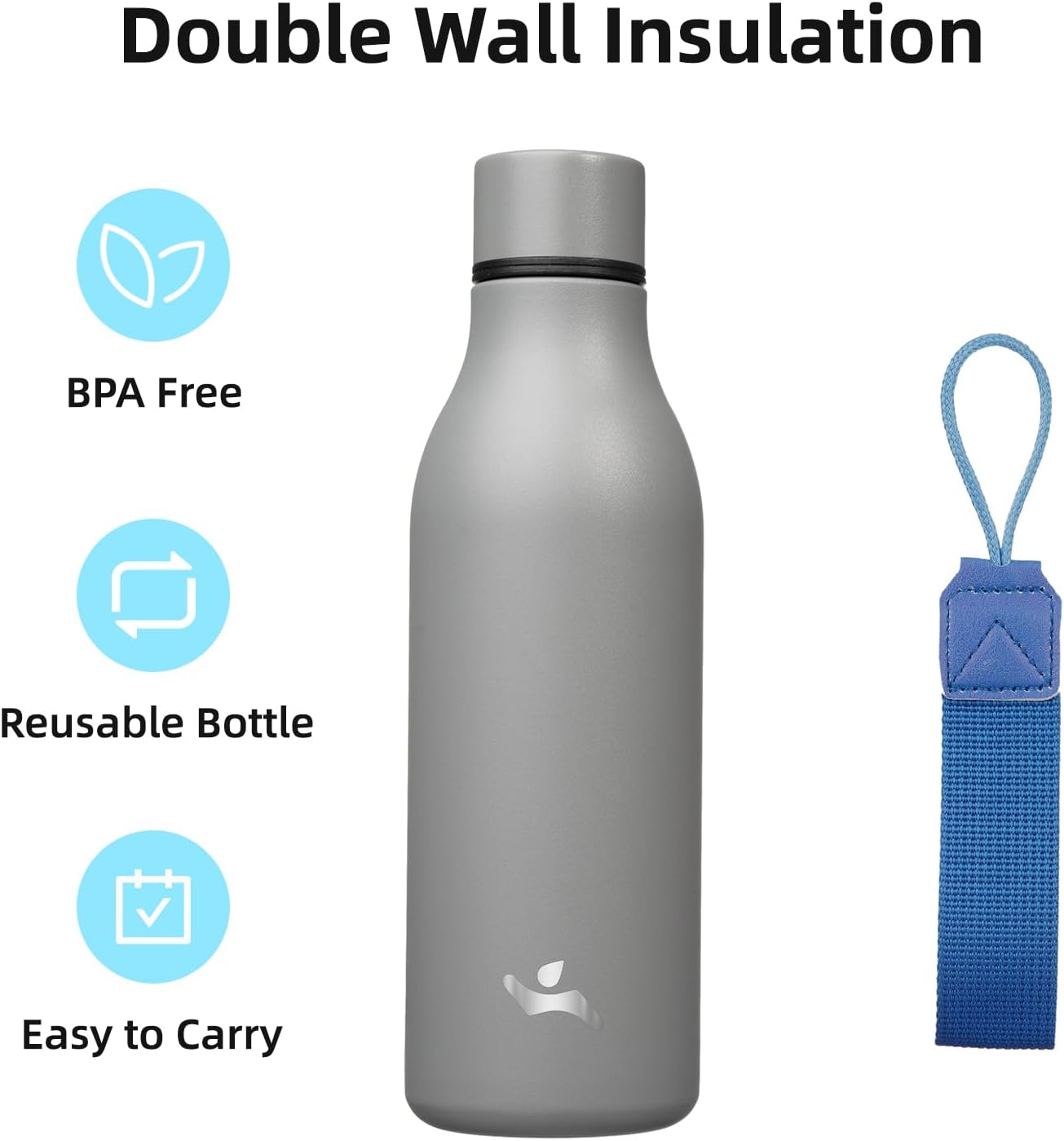 Konokyo Insulated Water Bottle with Strap,18 oz Double Wall Stainless Steel Vacuum Bottles Metal Water Flask,Macaron Green - Colors A