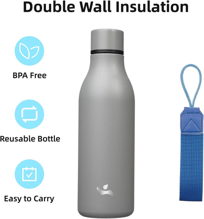 Konokyo Insulated Water Bottle with Strap,18 oz Double Wall Stainless Steel Vacuum Bottles Metal Water Flask,Macaron Green - Colors A