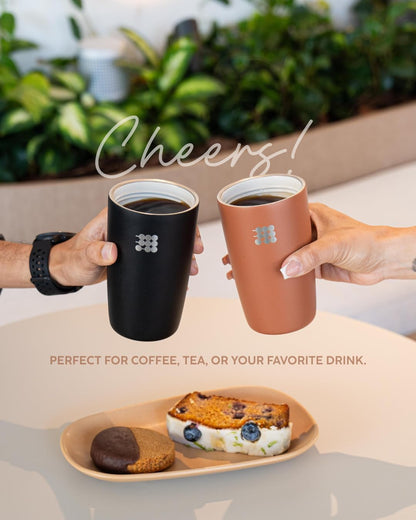 Cubitt Coffee Mug 12oz – Smart Lid, Ceramic Interior, Leak-Proof, Stainless Steel, Sand