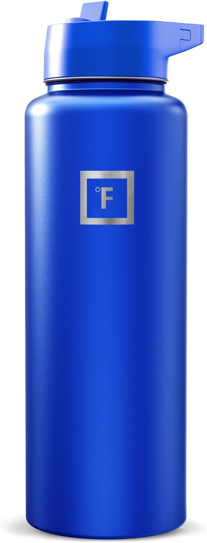 IRON °FLASK Camping & Hiking Hydration Flask with Straw, Wide Mouth Insulated Stainless Steel Sports Water Bottle - 40 oz Midnight Black