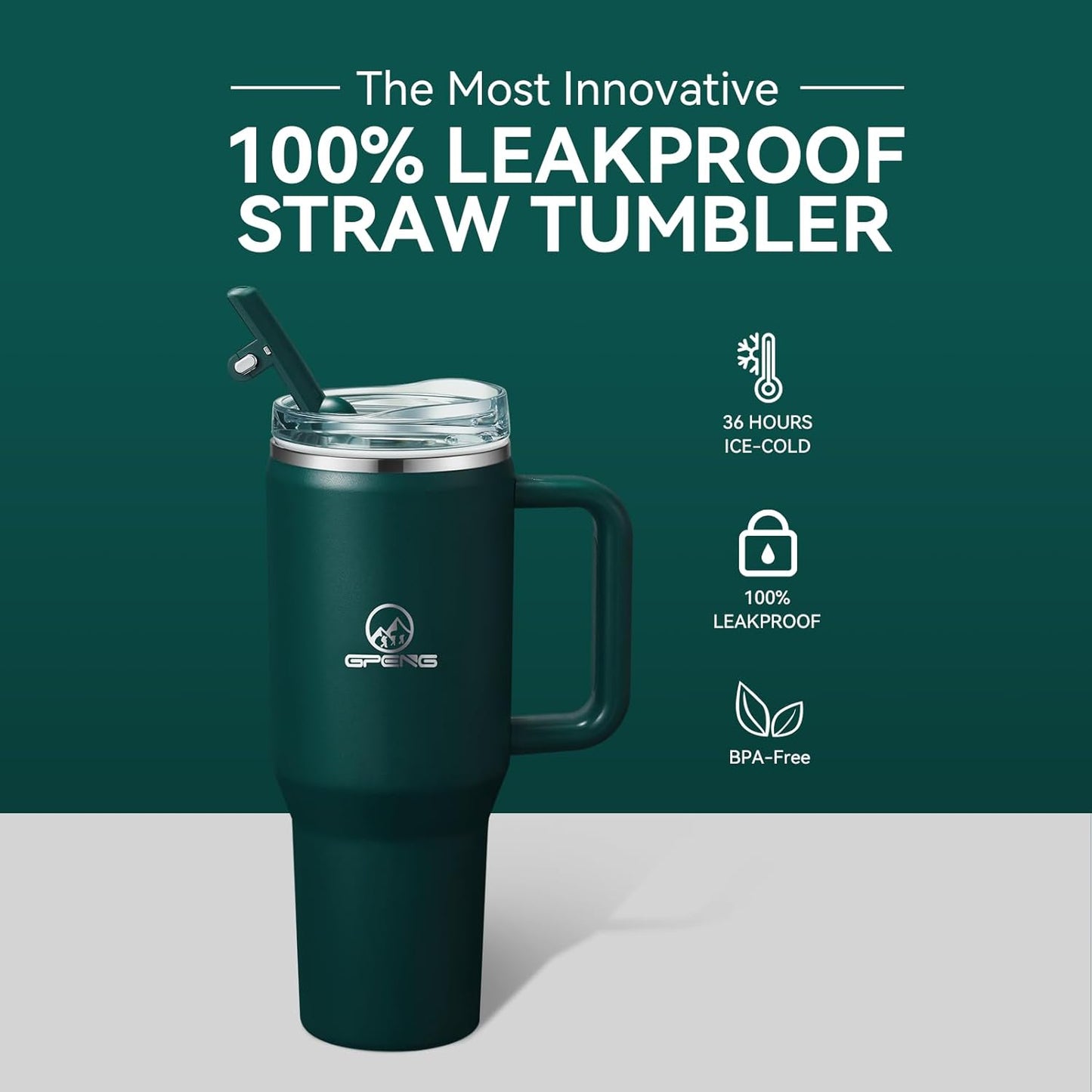 Gpeng 30/40/50 oz Tumbler with Handle, Water Bottles with Straw Lid, Insulated Stainless Steel Travel Mug Cup Holder Friendly, Keep Drinks Cold or Hot for Hours (LightGrey, 50 oz)