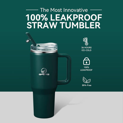 Gpeng 30/40/50 oz Tumbler with Handle, Water Bottles with Straw Lid, Insulated Stainless Steel Travel Mug Cup Holder Friendly, Keep Drinks Cold or Hot for Hours (LightGrey, 50 oz)