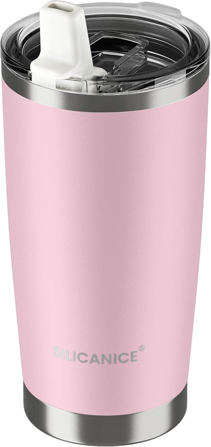 20oz Hygienic Insulated Tumbler — 100% Leakproof Lid with Removable Spout & Straw, Reinforced Vacuum-Protection Base, Cup Holder Friendly, for Iced Coffee, Smoothie/Water on the Go - Pink Sand