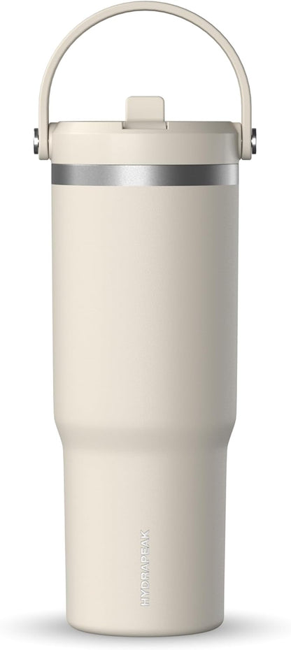 Hydrapeak Nomad 32oz Insulated Stainless Steel Travel Tumbler with Handle & Straw Lid, Leakproof, Cupholder Friendly, Keeps Drinks Cold 24 Hours, Reusable Bottle for Daily Hydration (Pale Sage)