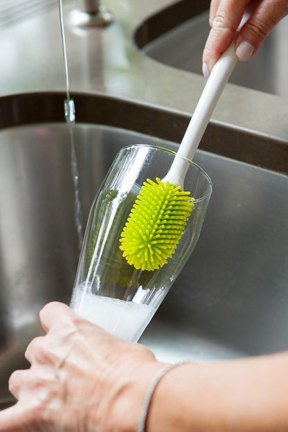 Joie Bottle Brush, Silicone Scrubber with Long Handle, Ideal for Cleaning Water Bottles, Baby Bottles and Glasses, Gentle Non-Scratch Bristles, Handy Kitchen Gadget, Colors May Vary