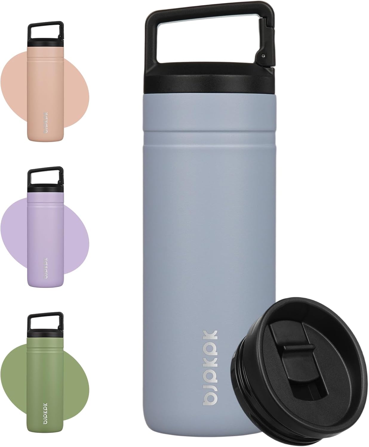 BJPKPK Insulated Water Bottle with 2 Lids,20 oz Double Wall Stainless Steel Vacuum Tumbler Travel Coffee Mug,Wide Mouth Thermal Cup,Haze Blue