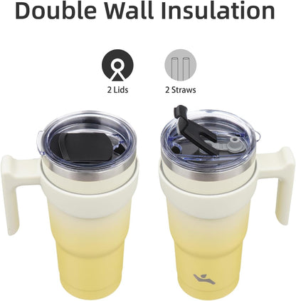Konokyo 20 oz Tumbler with Handle and 2 Straw 2 Lid, Insulated Water Bottle Stainless Steel Vacuum Cup Reusable Travel Mug,Black