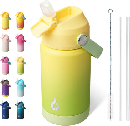 BJPKPK Insulated Water Bottle with Straw Lid, 18oz Thermo Water Bottles with Soft Nozzle, Flex Handle & Non-slip Boot, BPA Free Leak Proof Stainless Steel Metal Thermo, Tumblers, Cups,Sea Salt