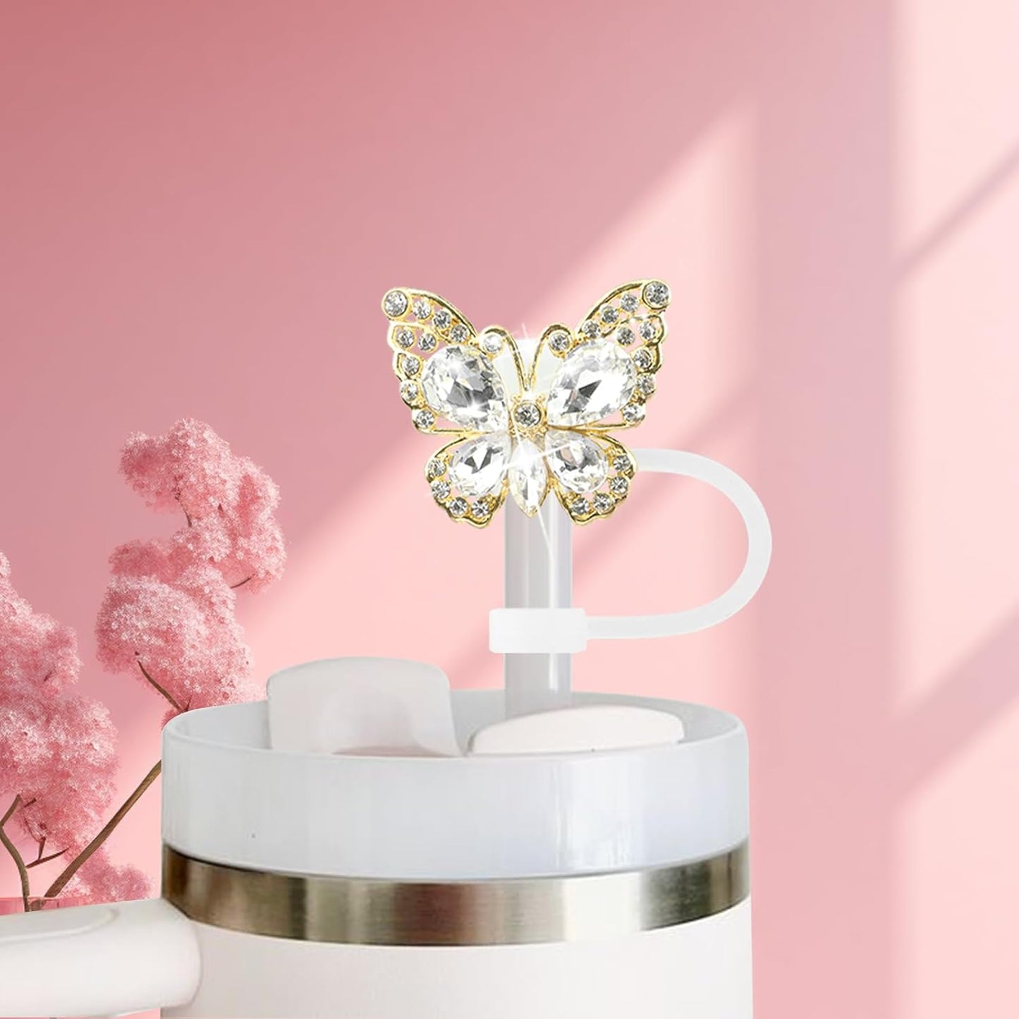 Cute Straw Cover Cap for Stanley Cup Accessories,Bling Straw Toppers for Stanley Tumbler 40&30 oz,Reusable Straws Tips Protectors Compatible with 10mm Straws