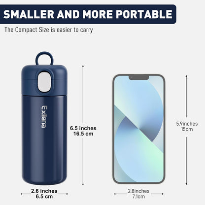 Exllena 10oz Small Insulated Water Bottle with One-Touch Soft Straw Lid, Double-Wall Vacuum Small Travel Water Bottle for Cold&Hot Drinks–Leak-Proof, Mini Flask for Handbag, Yoga, Sport(Mint)