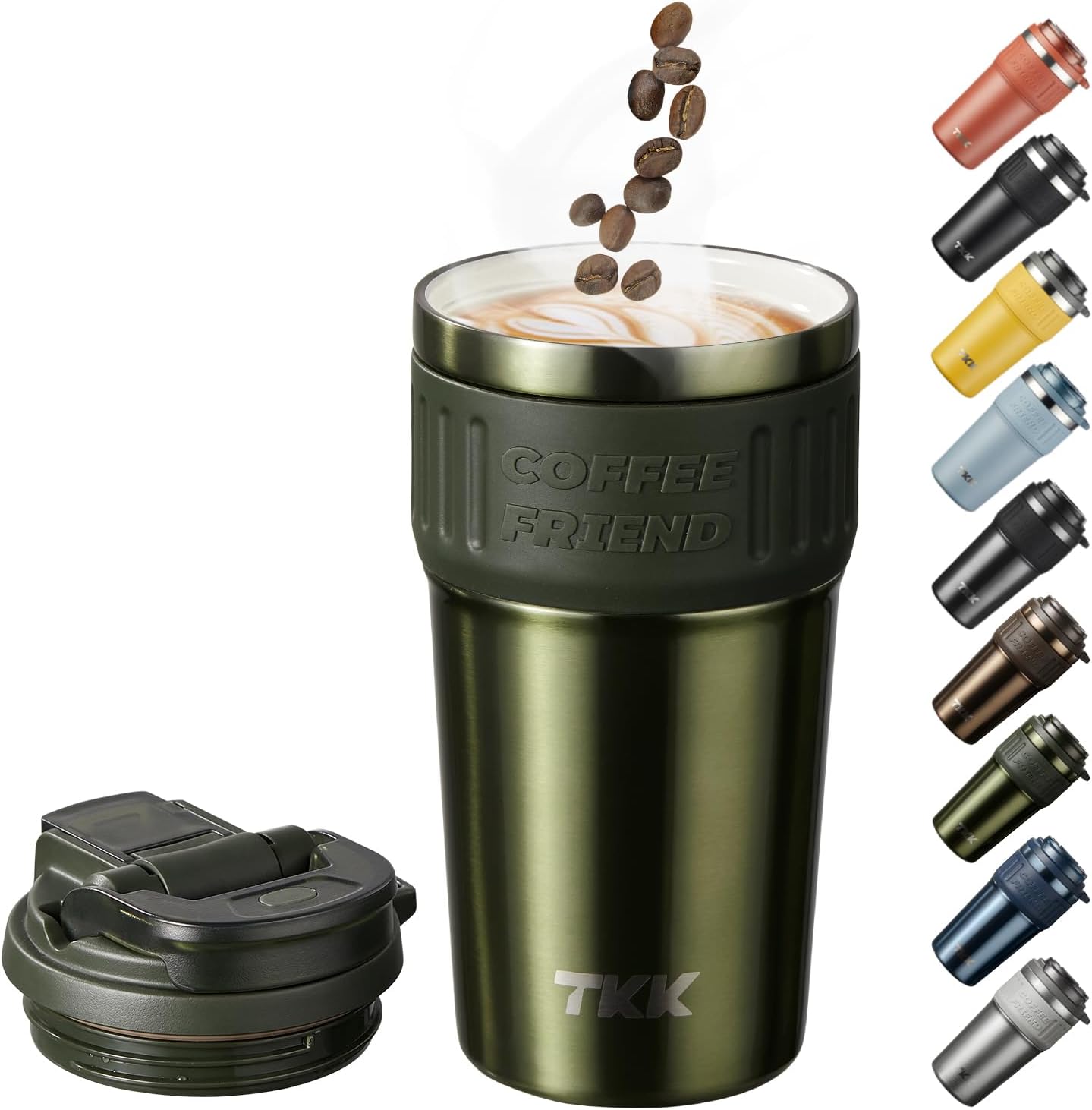 TKK Insulated Coffee Mug with Ceramic Coating, 21oz Iced Coffee Tumbler Cup with Straw Lid Double Wall Vacuum Leak Proof Travel Mug with Strap for Hot and Iced Beverage, Tungsten Steel