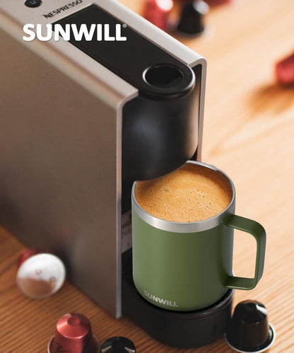SUNWILL Travel Coffee Mug with Lid, Insulated Tumbler with Handle, 14 oz Stainless Steel Cup for Ice, Water, Tea, Rose Gold
