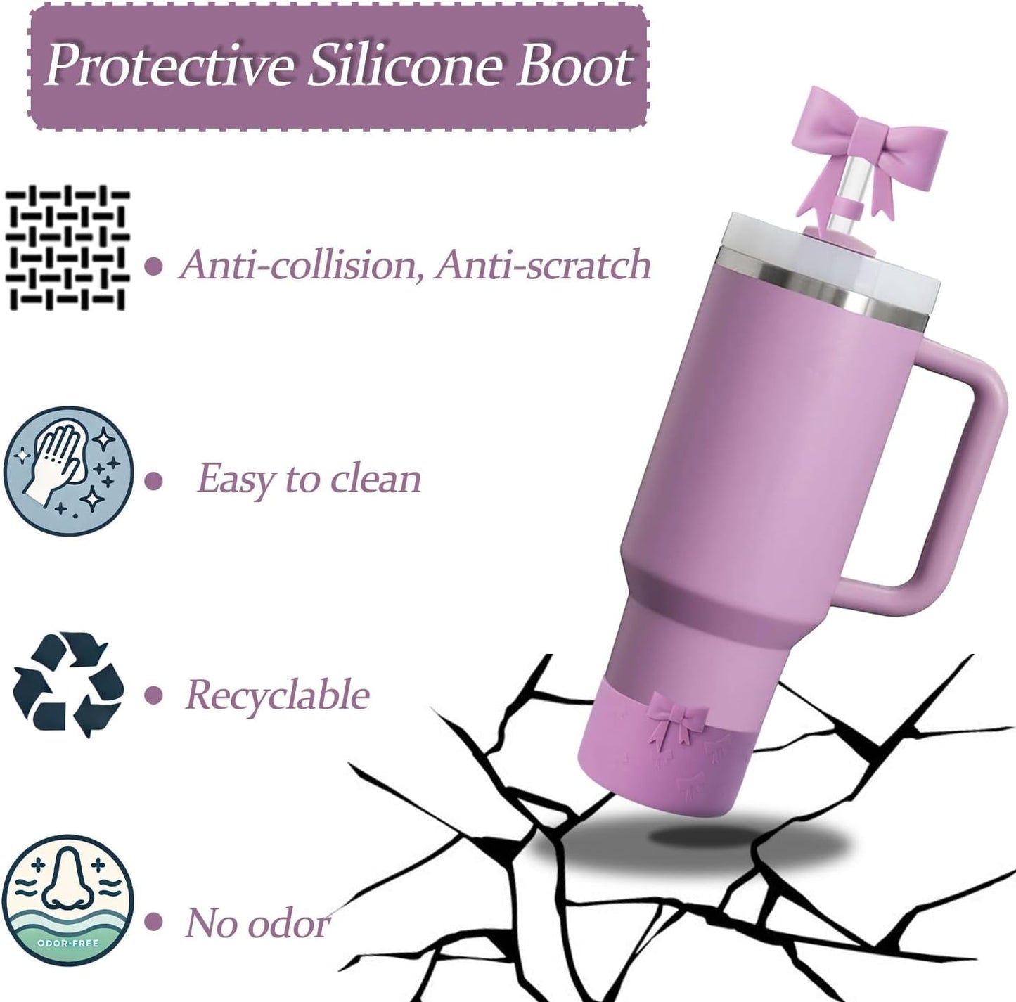 Bow Silicone Protective for Stanley Boot for 20/30/40Oz, 2 Pack for Stanley Cup Accessories Compatible 12-24Oz for Hydroflask Boot and More (Pink Set)