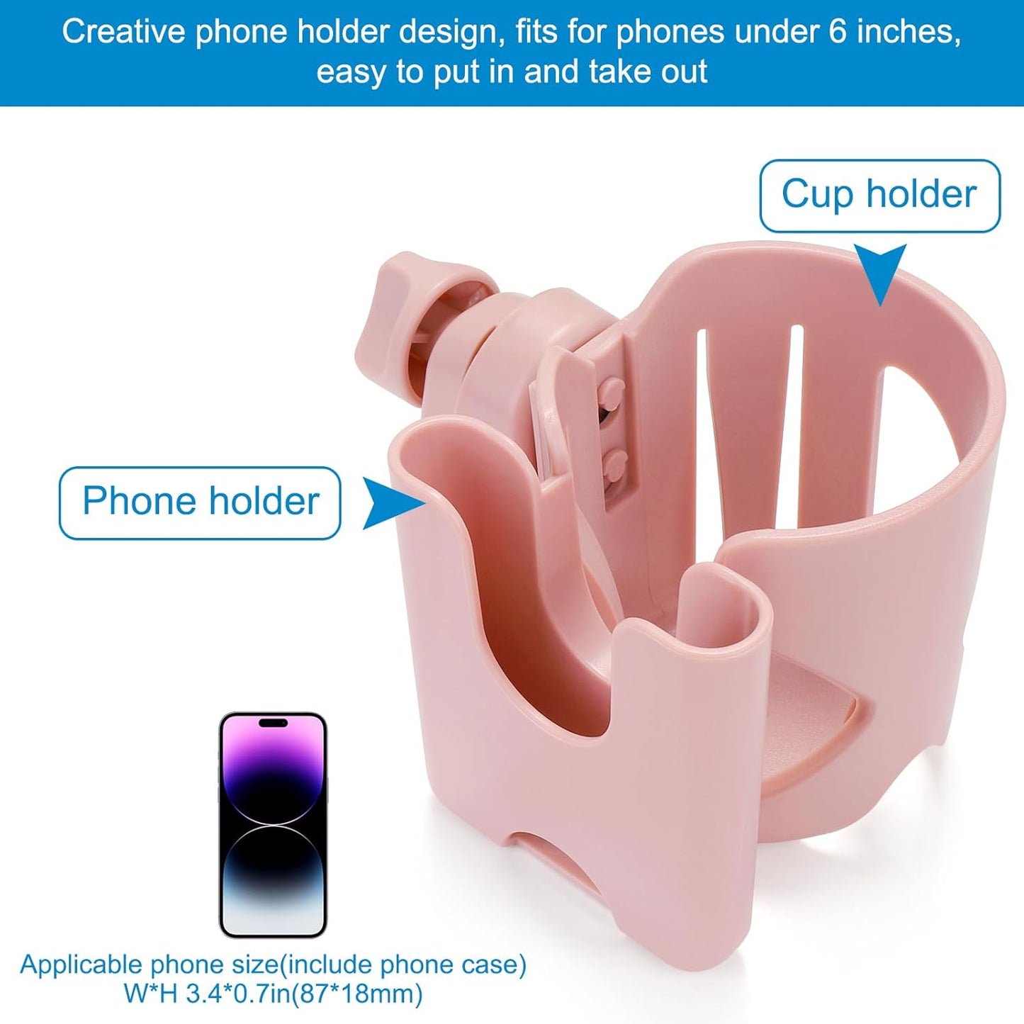 Accmor Stroller Cup Holder, Universal Cup Holder for Walker Wheelchair Bike, 360° Rotatable Stroller Cup Holder Attachment Accessories for Walker, Wheelchair, Scooter