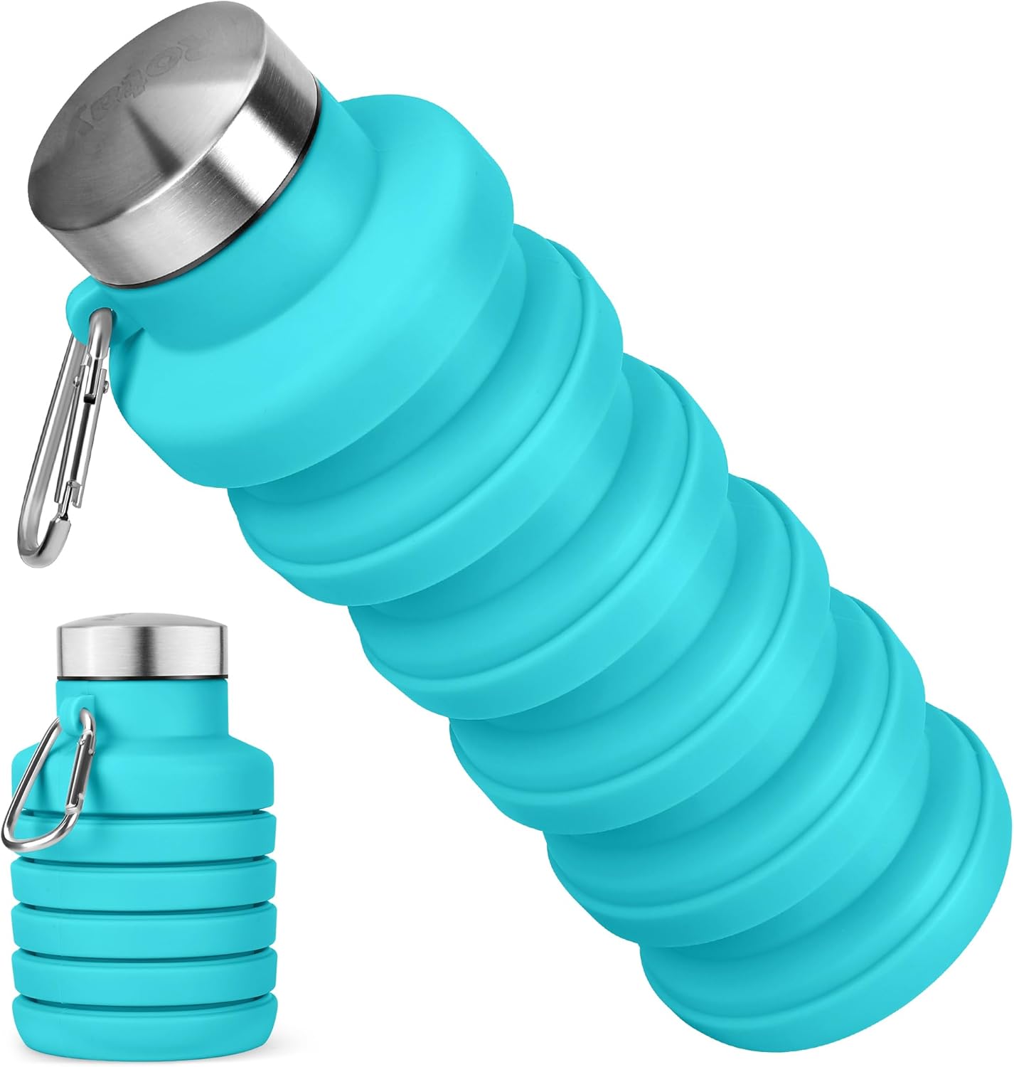 Collapsible Water Bottle, 16oz Portable Reusable Silicone Water Bottle, BPA-Free Leak-Proof Foldable Design with Carabiner, Lightweight Durable for Gym, Travel, Camping, Hiking, Sports, Black