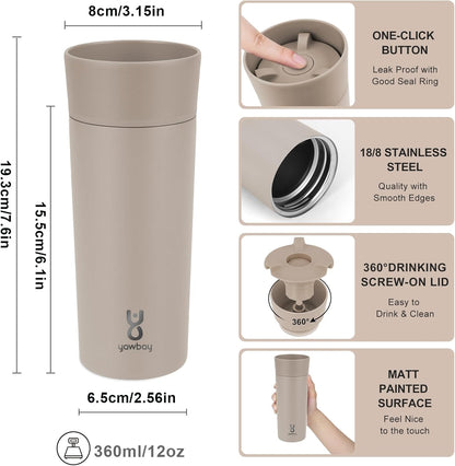 Travel Coffee Mug with 360°Lid, Travel Coffee Tumbler 16 oz Leak Proof, Stainless Steel Insulated Travel Mugs for Hot and Cold Spill Proof Leak Proof (Purple)