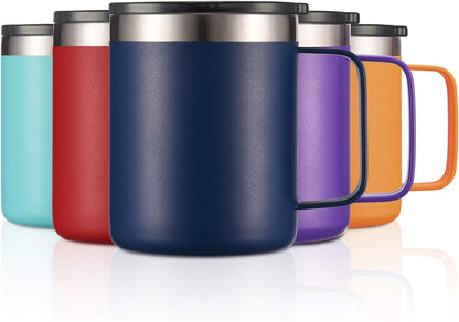 12oz Insulated Coffee Mug Cup with Handle, Stainless Steel Travel Coffee Mug with Flip Lid, Double Wall Vacuum Coffee Tumbler, Navy