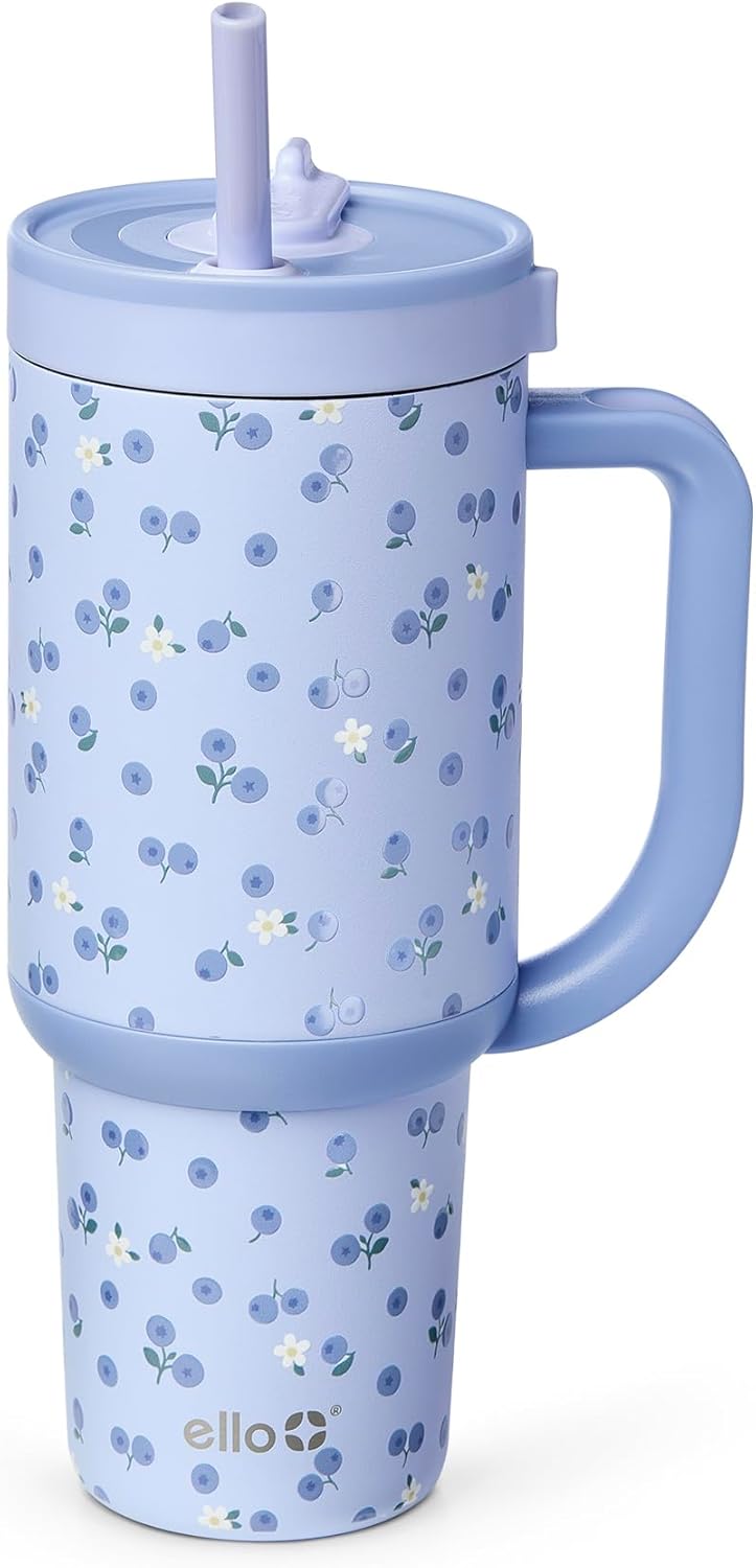 Ello Oasis 40 oz Tumbler with Handle & Retracting Straw | Reusable Insulated Stainless Steel Cup 100% Leakproof, Gifts for Teens Women Men | Keeps cold for 24 Hours, Cup Holder Friendly, Daisies