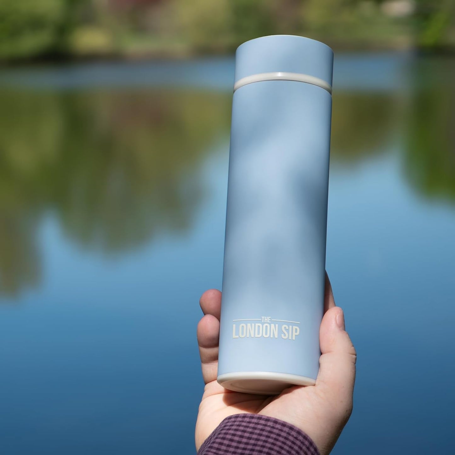 The London Sip Multi-Purpose Travel Mug and Tumbler Fruit Infused Flask Hot and Cold Double Wall Stainless Steel Thermos with Extra-Long Infuser, Purple