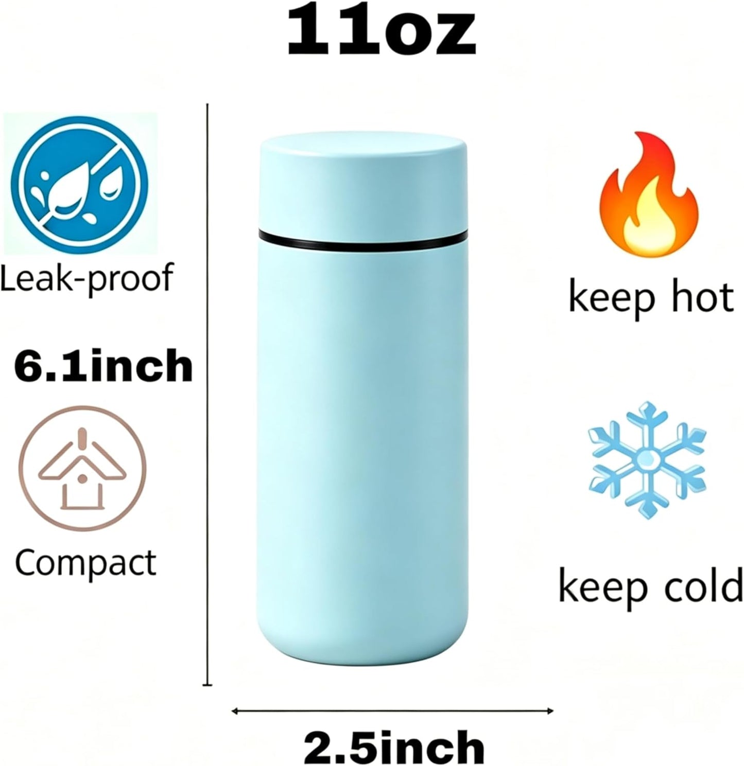 Insulated Water Bottle with Tea Infuser, Stainless Steel Insulated Flask, Leak Proof ，Vacuum Tumbler for Coffee, Tea and Drinks, BPA Free, Keeps Drinks Hot or Cold, 11oz (Green)