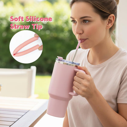 Replacement Straws for 40oz Stanley Tumblers,4 Pack Metal Straws Reusable Compatible with 40oz Cup,12" Extra Long Stainless Steel Straw with Silicone Tips,Cleaner Brush and Tumbler Brush