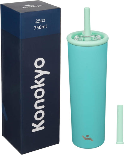 Konokyo 25oz Insulated Tumbler with Lid and Straw, Reusable Iced Coffee Cup with Lid, Travel Coffee Mug, BPA-Free, Leak-Proof and Durable, Oasis