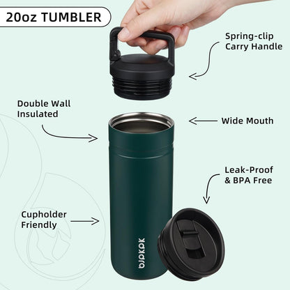 BJPKPK Insulated Water Bottle with 2 Lids,20 oz Double Wall Stainless Steel Vacuum Tumbler Travel Coffee Mug,Wide Mouth Thermal Cup,Haze Blue