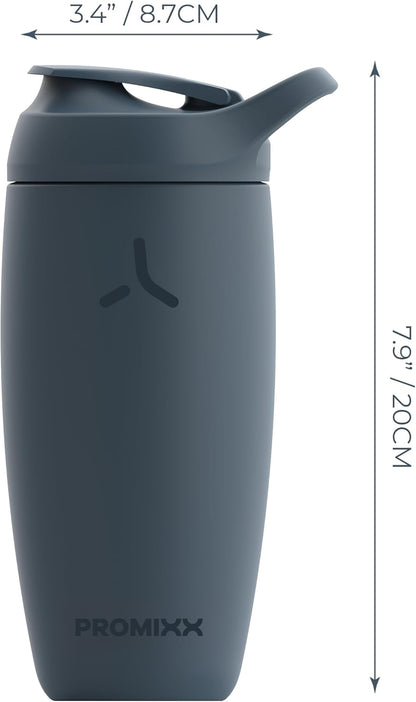 Promixx Pursuit Shaker Bottle - Insulated Stainless Steel Water Bottle and Shaker Cup - 18oz - Midnight Blue