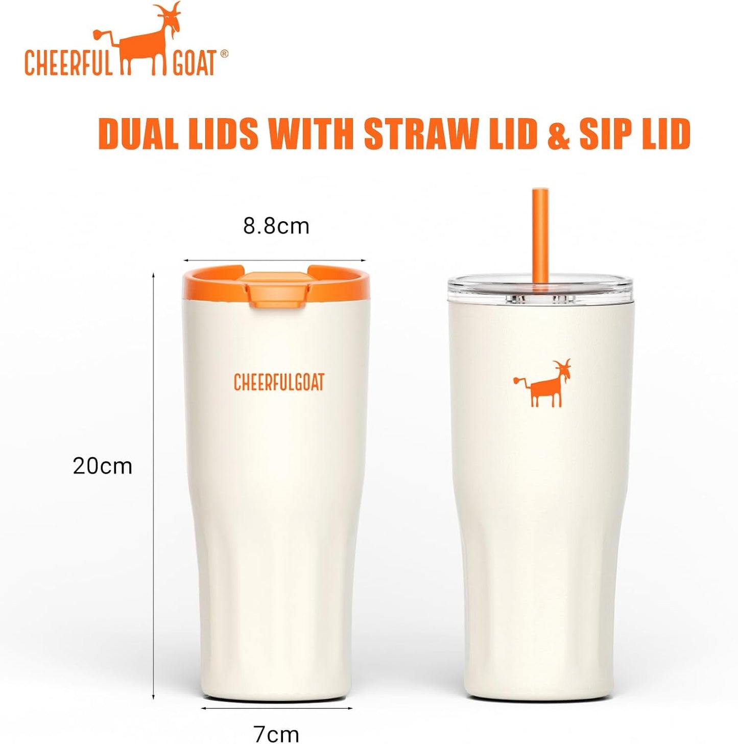 CHEERFUL GOAT Ceramic Lined Coffee Travel Tumbler - Stainless Steel Travel Mug with Ceramic Liner and Lid, 21 OZ Cup for Hot and Cold Beverages at Home or on the Go (Latte Ombre)